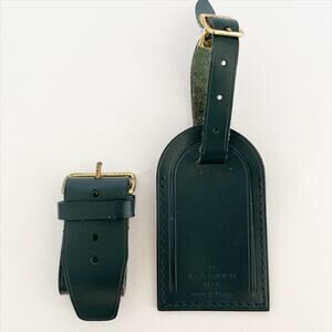 LOUIS VUITTON Green Luggage Name Tag with Poignet Strap Set Vachetta Leather